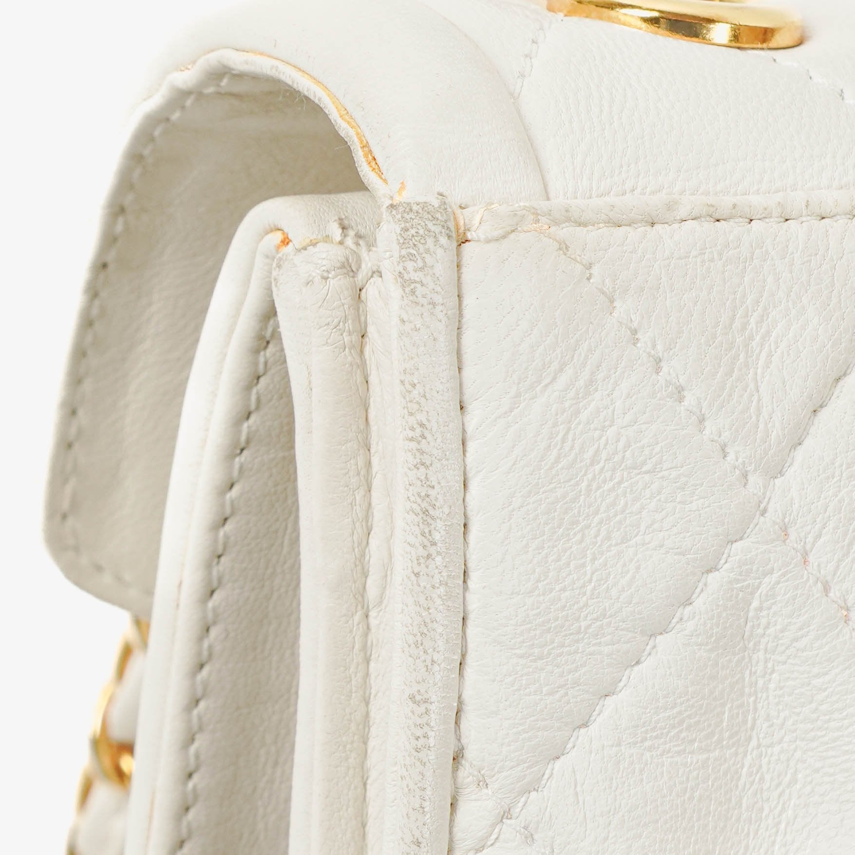Chanel kleine Tassel Flap Tasche aus weißem gestepptem Lammleder