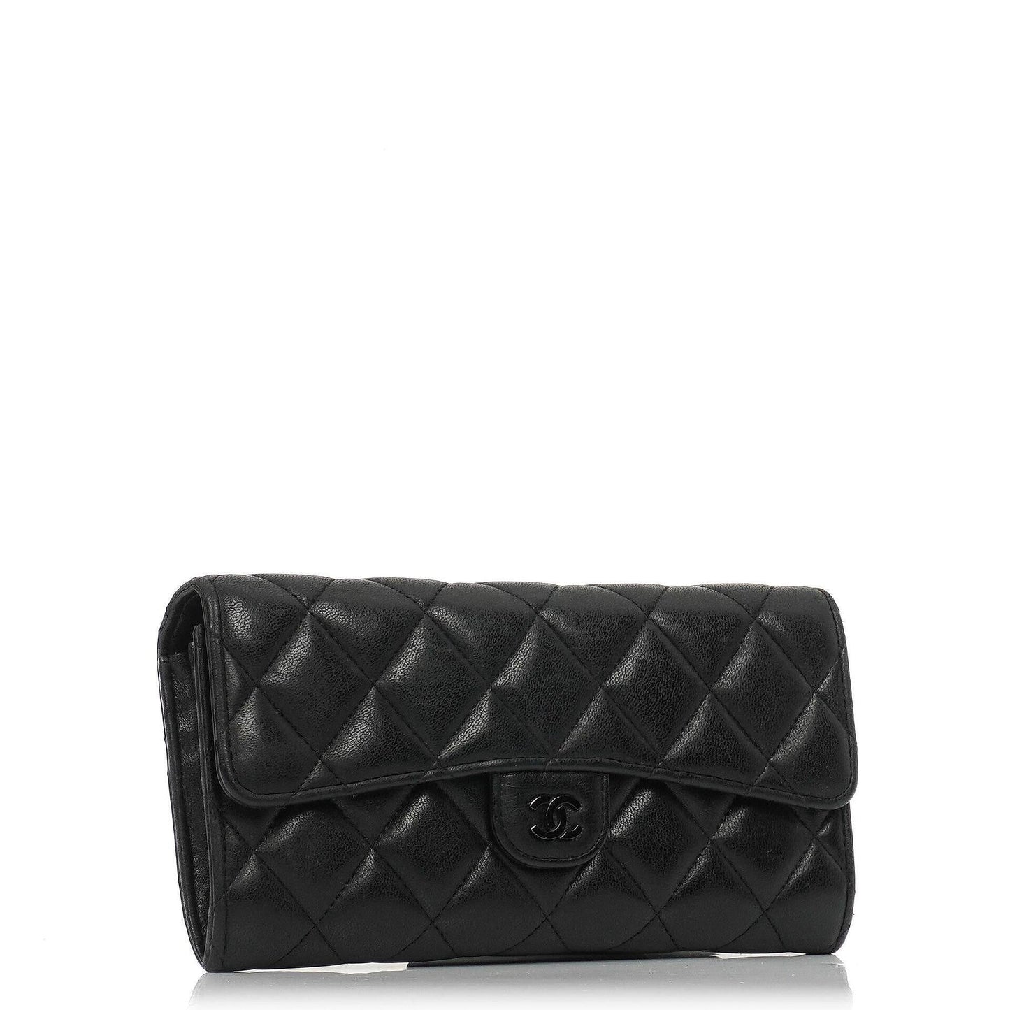Chanel So Black große gesteppte Geldbörse aus Lammleder mit Klappe