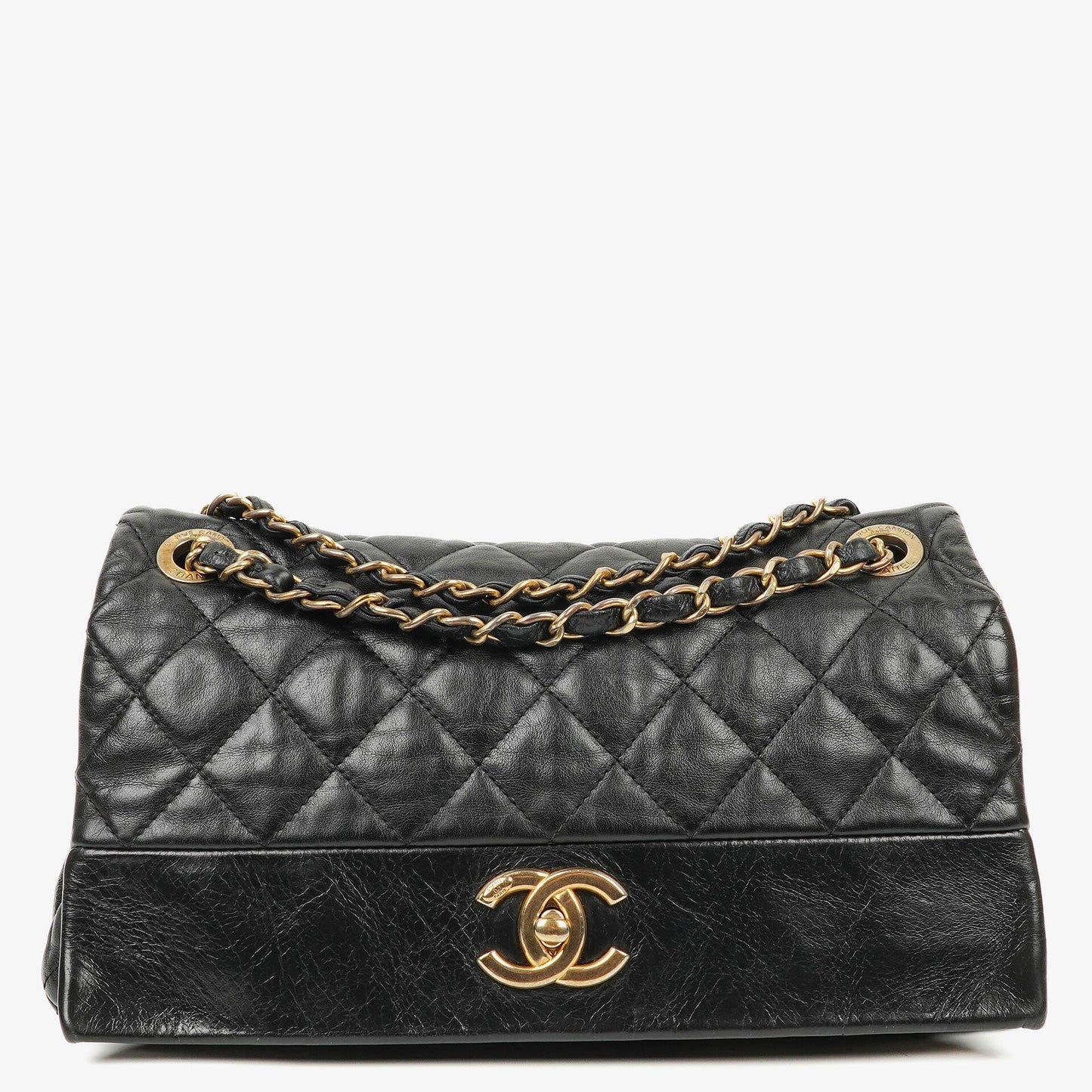 Chanel Soft Elegance Flap Tasche aus schwarzem gestepptem Kalbsleder