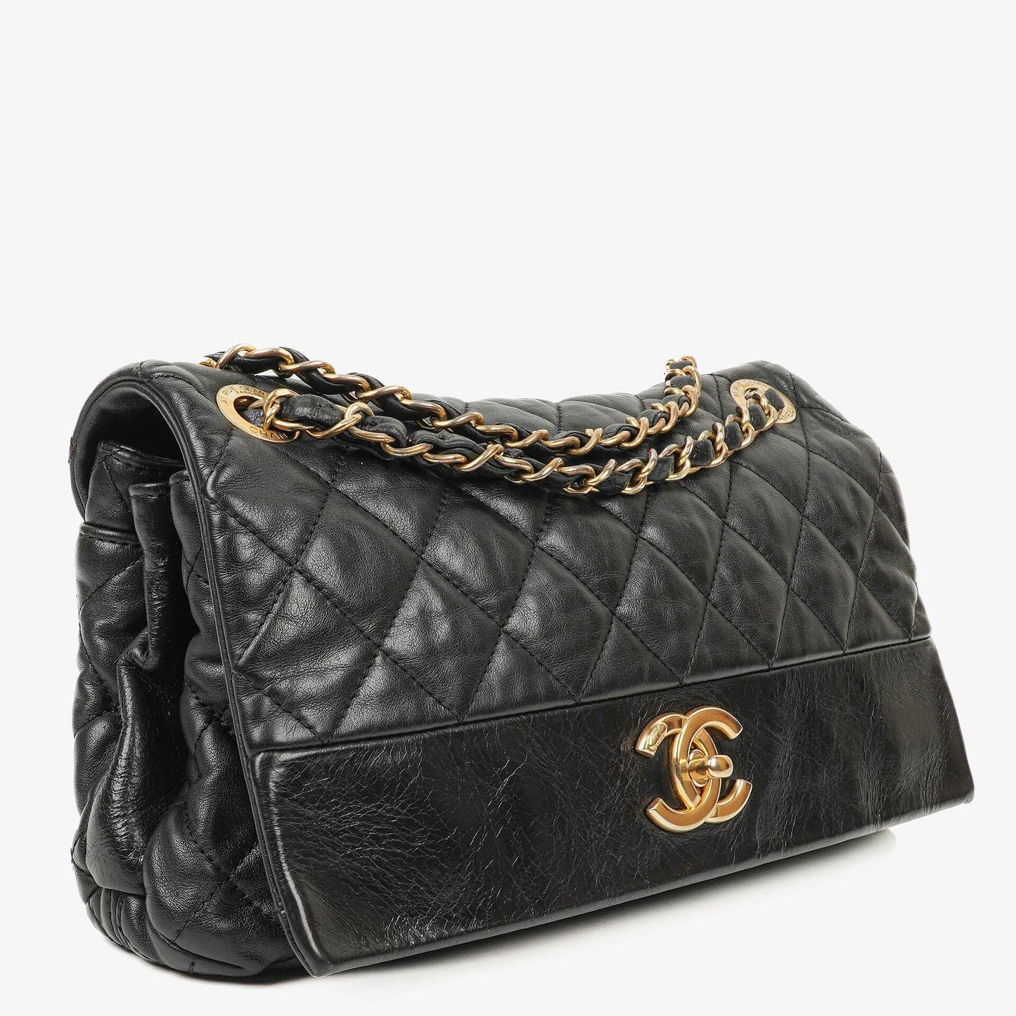 Chanel Soft Elegance Flap Tasche aus schwarzem gestepptem Kalbsleder