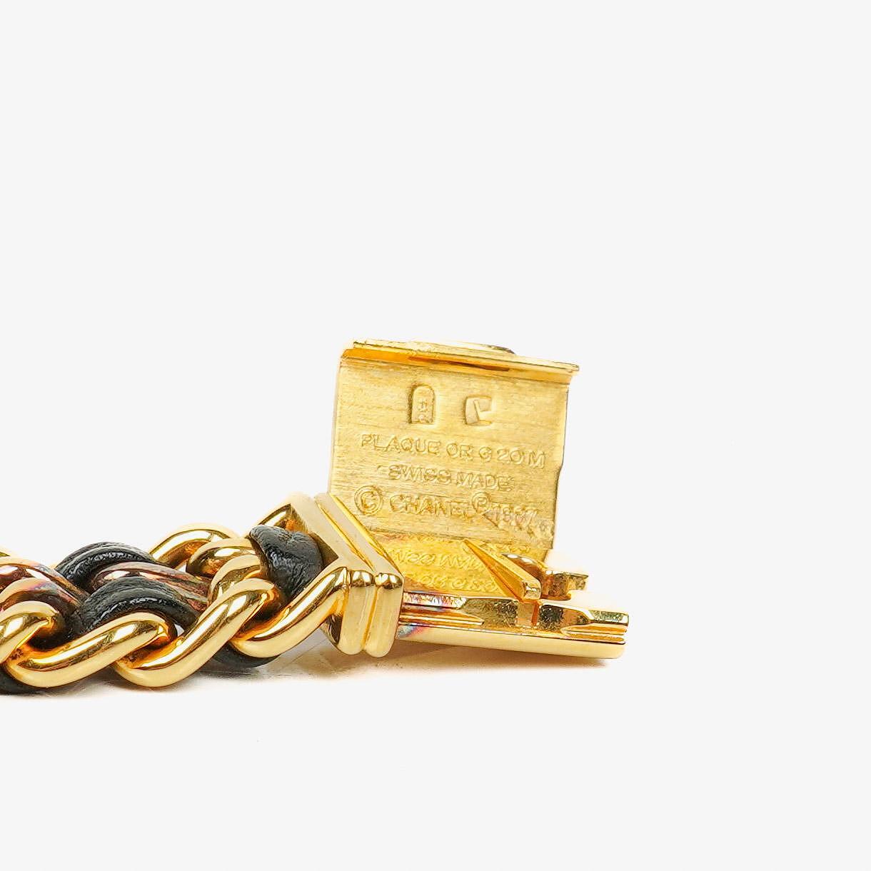 CHANEL Première Quarzuhr 20 mm aus Edelstahl und Lammleder mit goldfarbener Kette Größe L