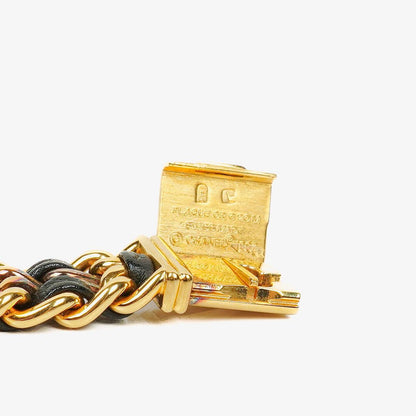 CHANEL Première Quarzuhr 20 mm aus Edelstahl und Lammleder mit goldfarbener Kette Größe L