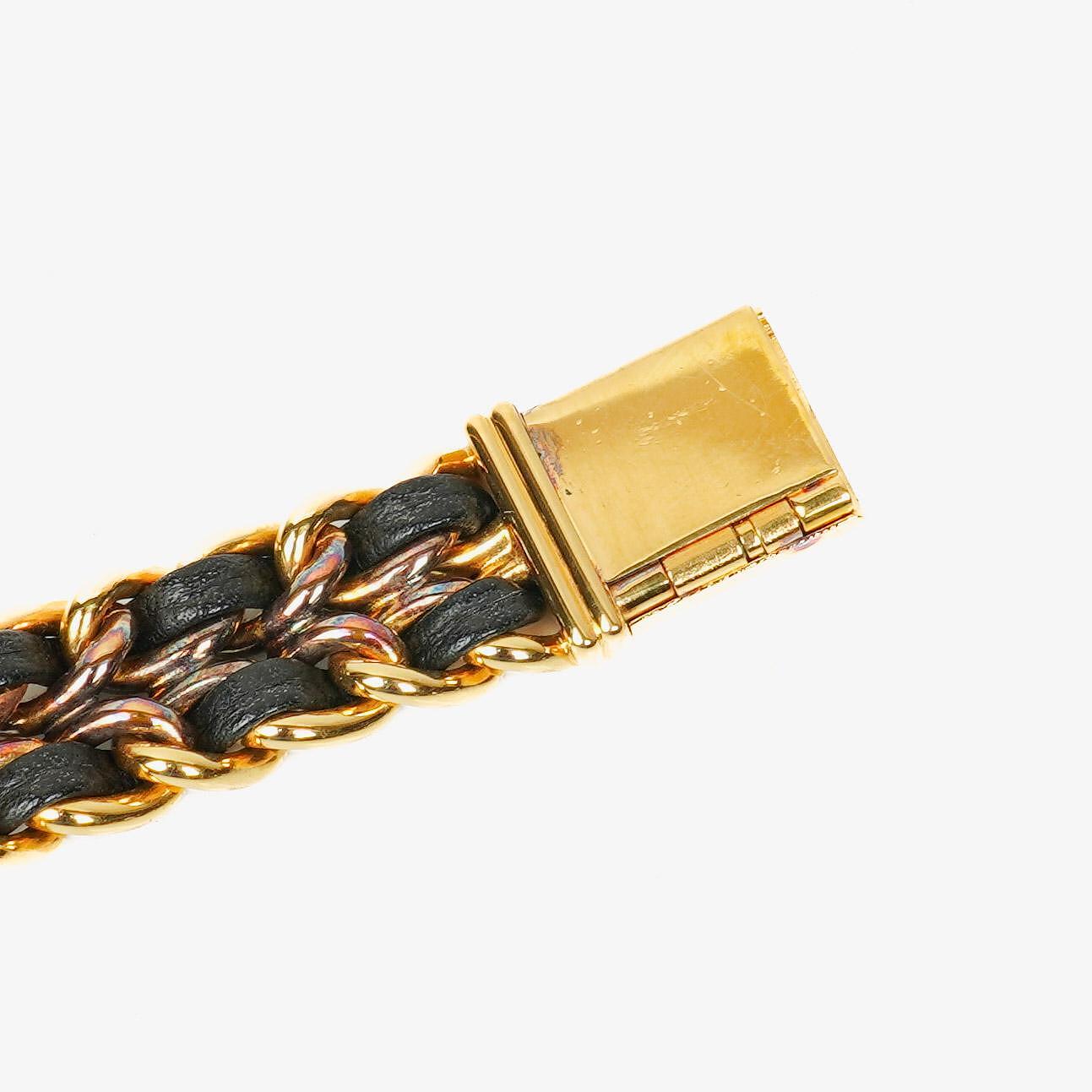 CHANEL Première Quarzuhr 20 mm aus Edelstahl und Lammleder mit goldfarbener Kette Größe L