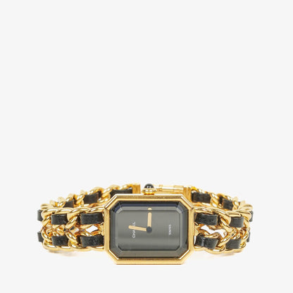 Chanel Premiere Quarzuhr L mit 20 mm Kette aus Edelstahl und Lammleder in Gold