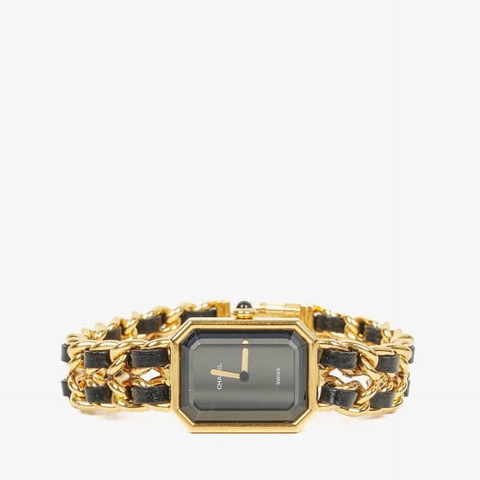 Chanel Premiere Quarzuhr L mit 20 mm Kette aus Edelstahl und Lammleder in Gold