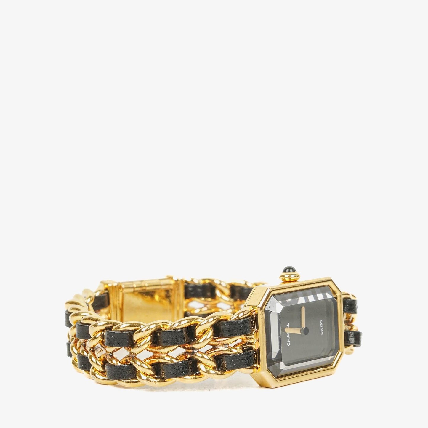 Chanel Premiere Quarzuhr L mit 20 mm Kette aus Edelstahl und Lammleder in Gold
