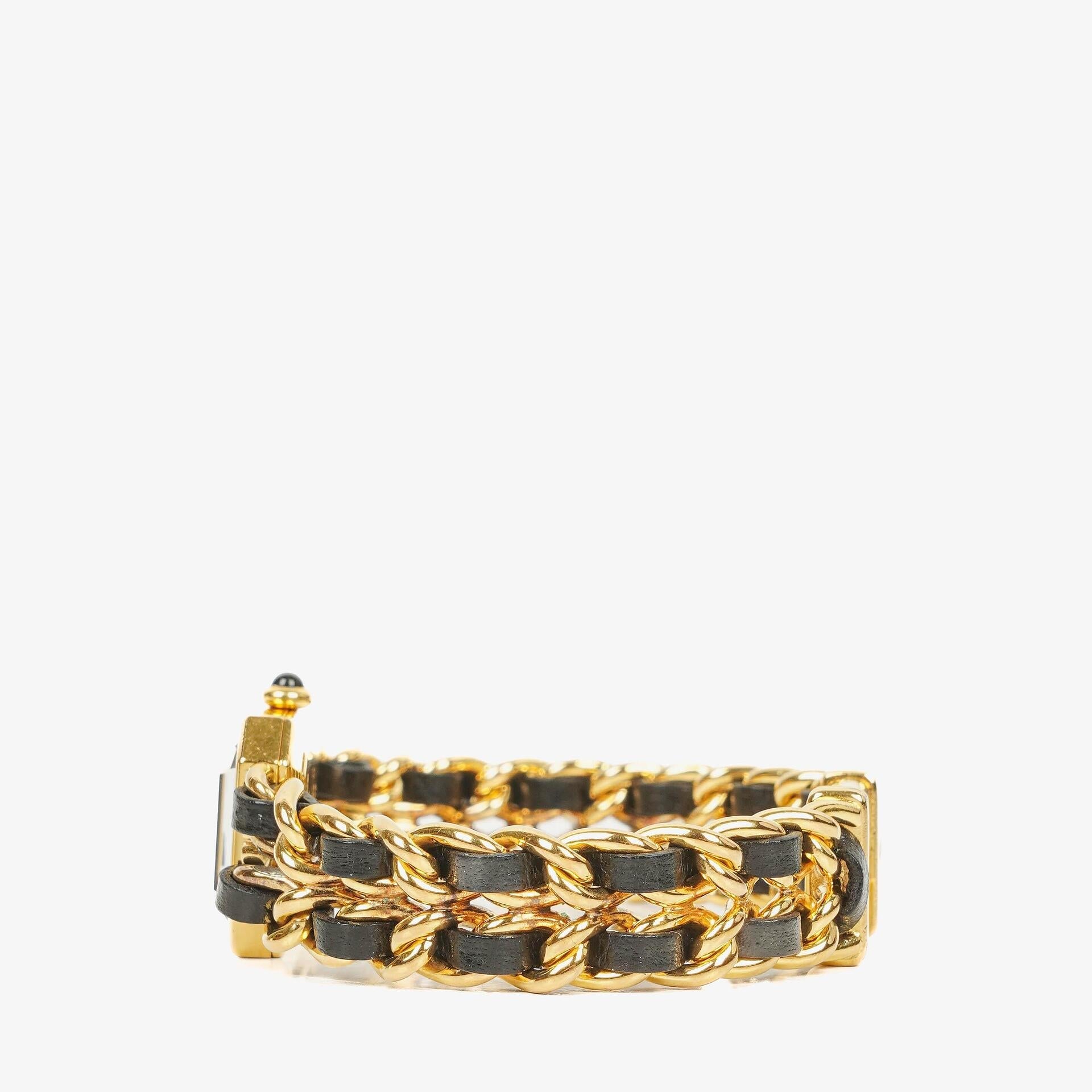 Chanel Premiere Quarzuhr L mit 20 mm Kette aus Edelstahl und Lammleder in Gold