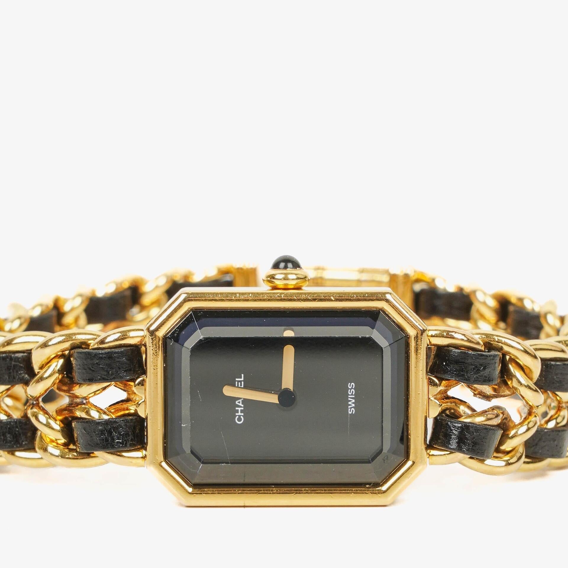 Chanel Premiere Quarzuhr L mit 20 mm Kette aus Edelstahl und Lammleder in Gold