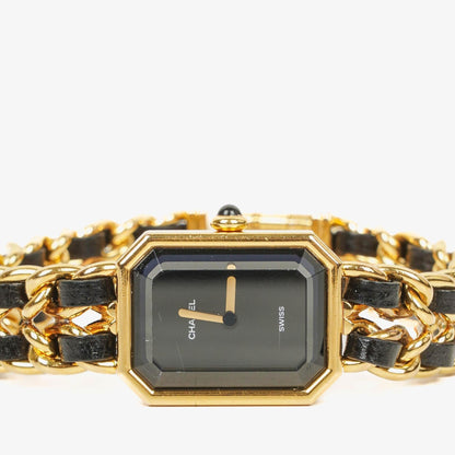 Chanel Premiere Quarzuhr L mit 20 mm Kette aus Edelstahl und Lammleder in Gold