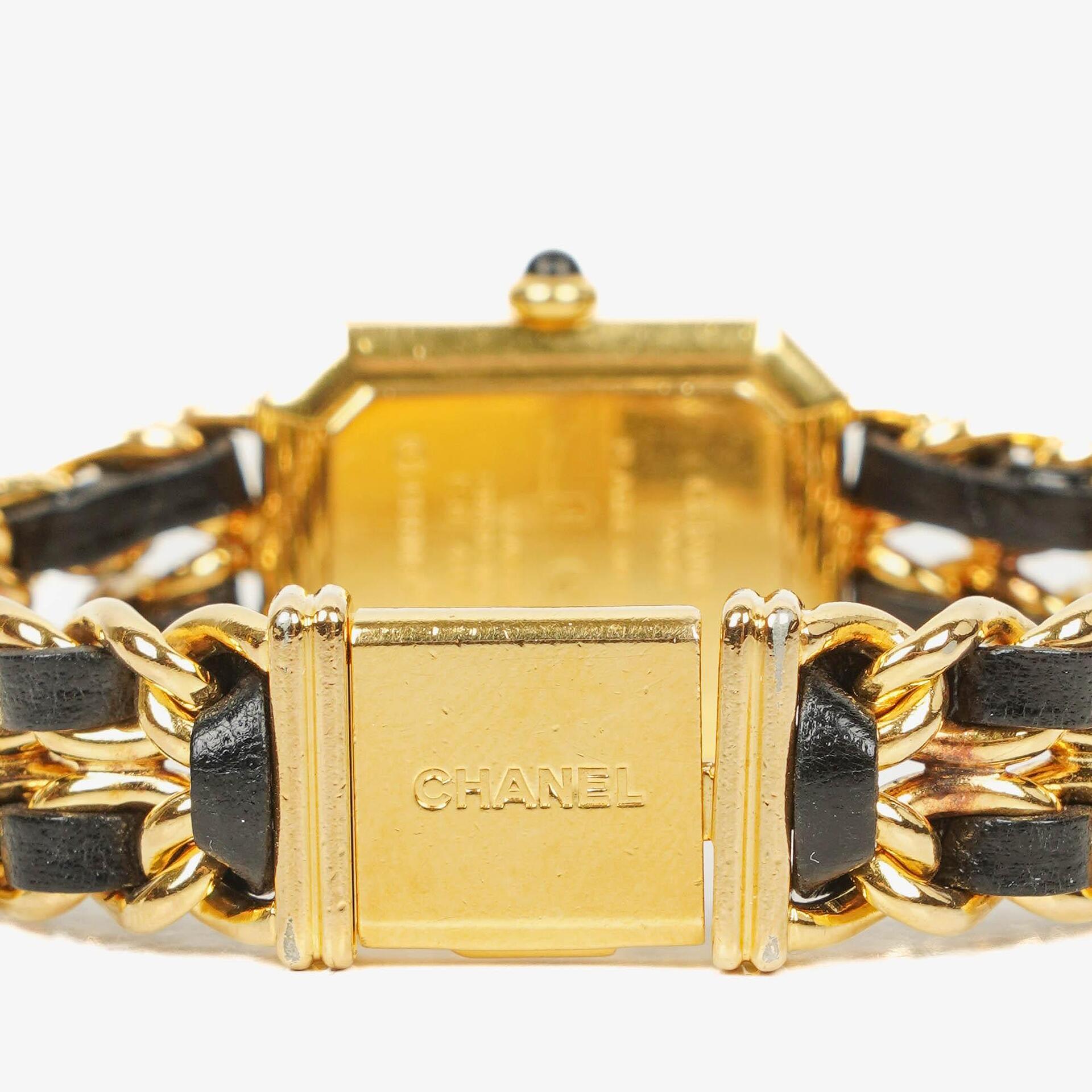 Chanel Premiere Quarzuhr L mit 20 mm Kette aus Edelstahl und Lammleder in Gold