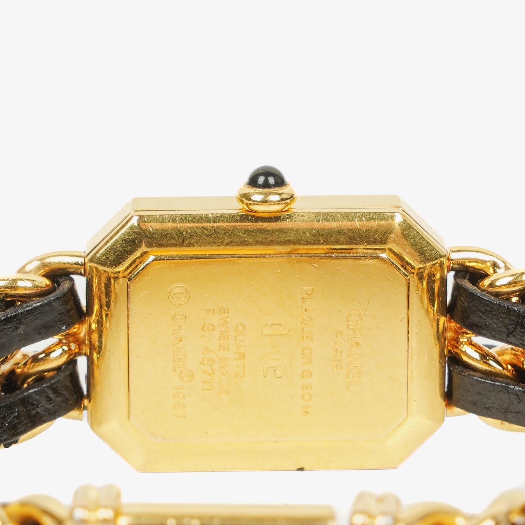 Chanel Premiere Quarzuhr L mit 20 mm Kette aus Edelstahl und Lammleder in Gold