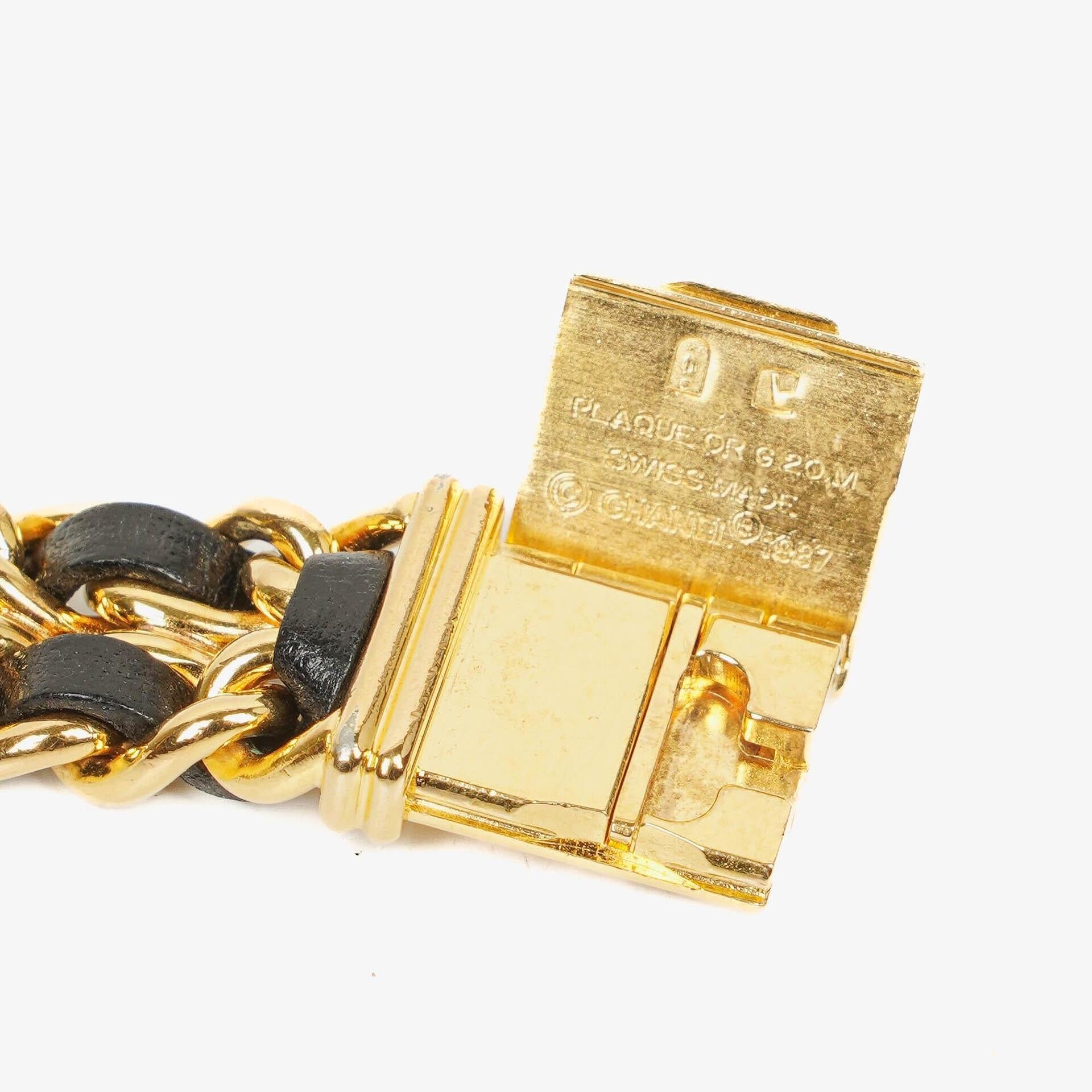 Chanel Premiere Quarzuhr L mit 20 mm Kette aus Edelstahl und Lammleder in Gold