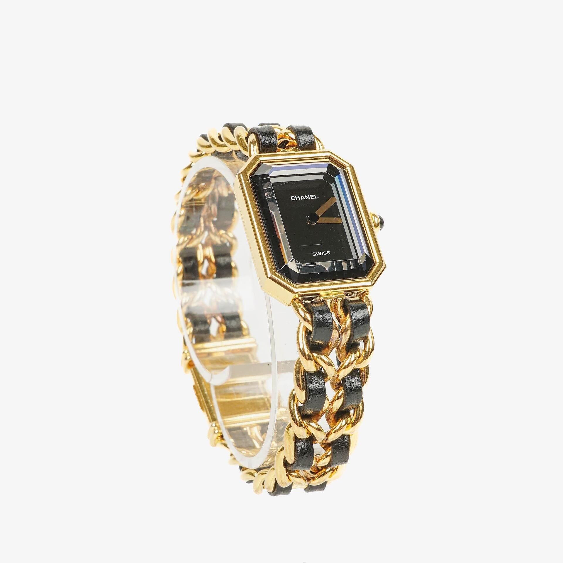 Chanel Premiere Quarzuhr L mit 20 mm Kette aus Edelstahl und Lammleder in Gold