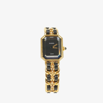Chanel Premiere Quarzuhr L mit 20 mm Kette aus Edelstahl und Lammleder in Gold