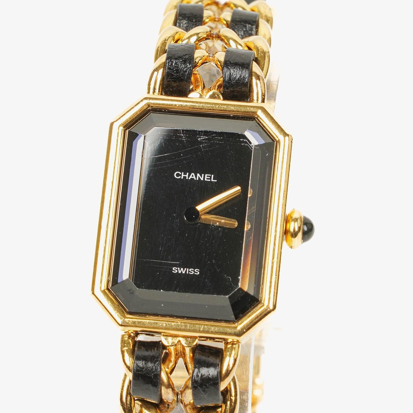 Chanel Premiere Quarzuhr L mit 20 mm Kette aus Edelstahl und Lammleder in Gold