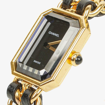 Chanel Premiere Quarzuhr L mit 20 mm Kette aus Edelstahl und Lammleder in Gold