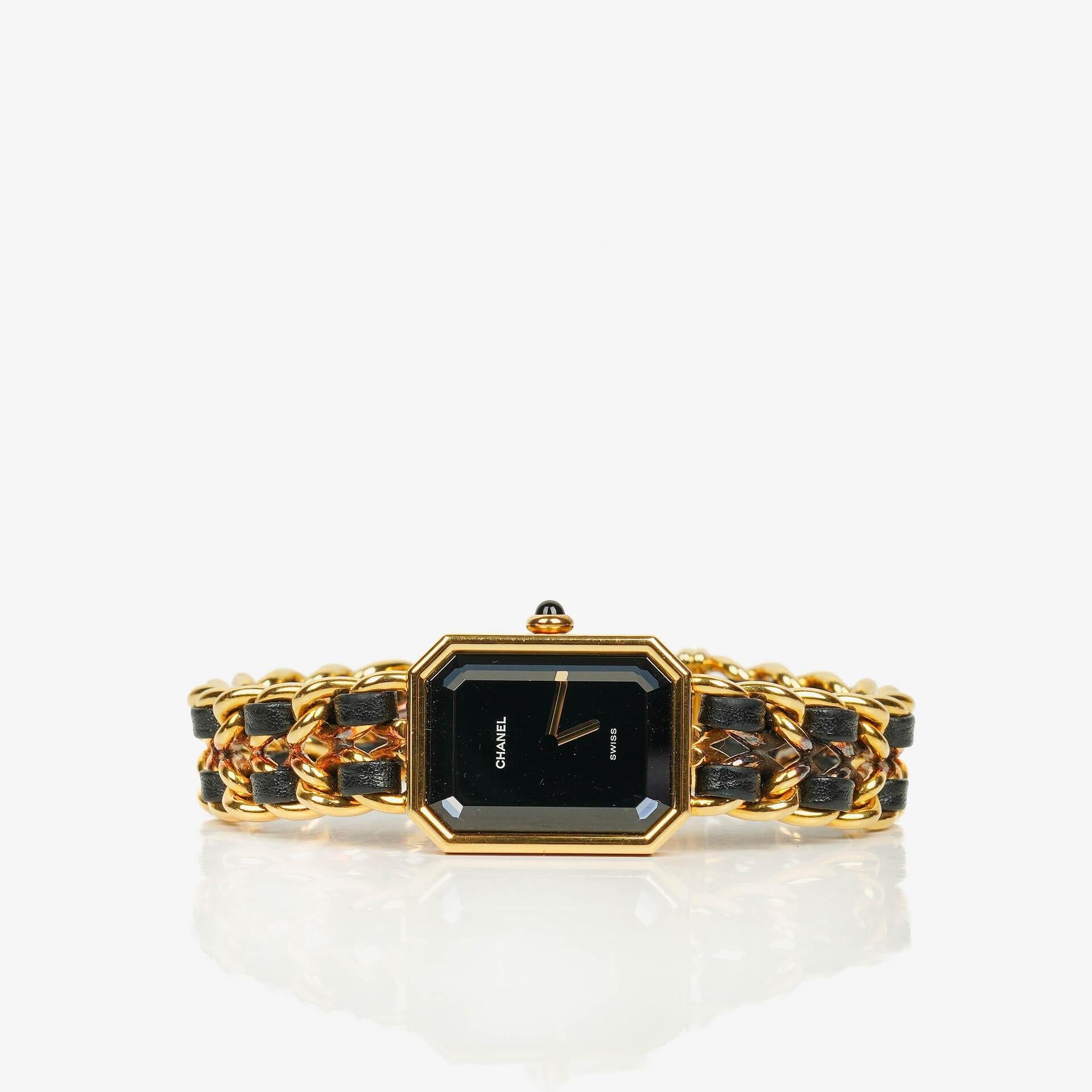 Chanel Première Quarzuhr 20 mm Edelstahl Lammleder Kette Gold Größe L