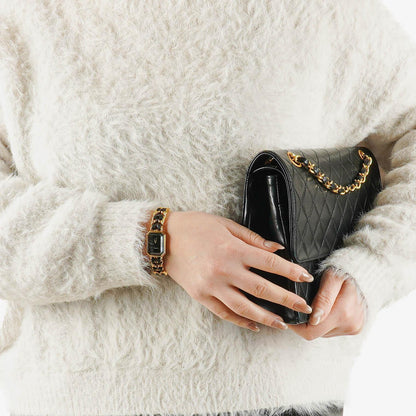 Chanel Première Quarzuhr 20 mm Edelstahl Lammleder Kette Gold Größe L