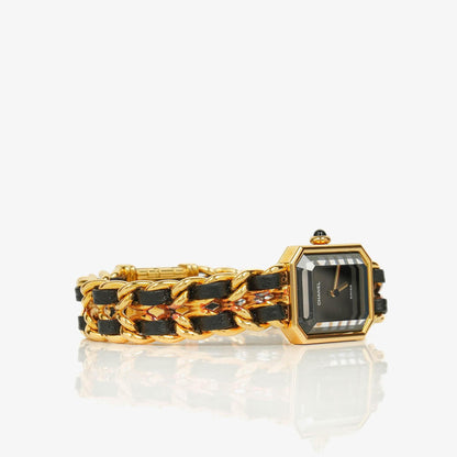 Chanel Première Quarzuhr 20 mm Edelstahl Lammleder Kette Gold Größe L