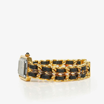 Chanel Première Quarzuhr 20 mm Edelstahl Lammleder Kette Gold Größe L