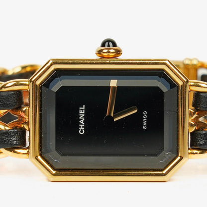 Chanel Première Quarzuhr 20 mm Edelstahl Lammleder Kette Gold Größe L