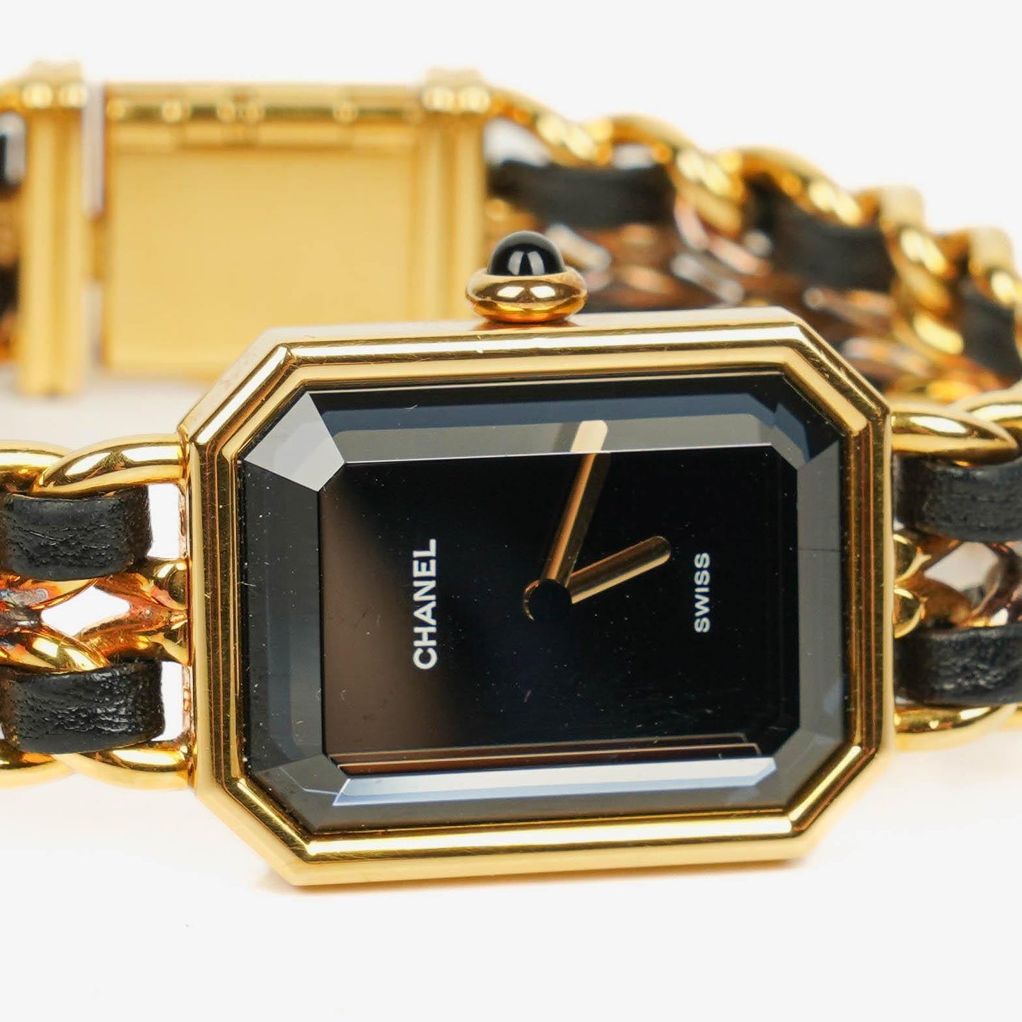 Chanel Première Quarzuhr 20 mm Edelstahl Lammleder Kette Gold Größe L
