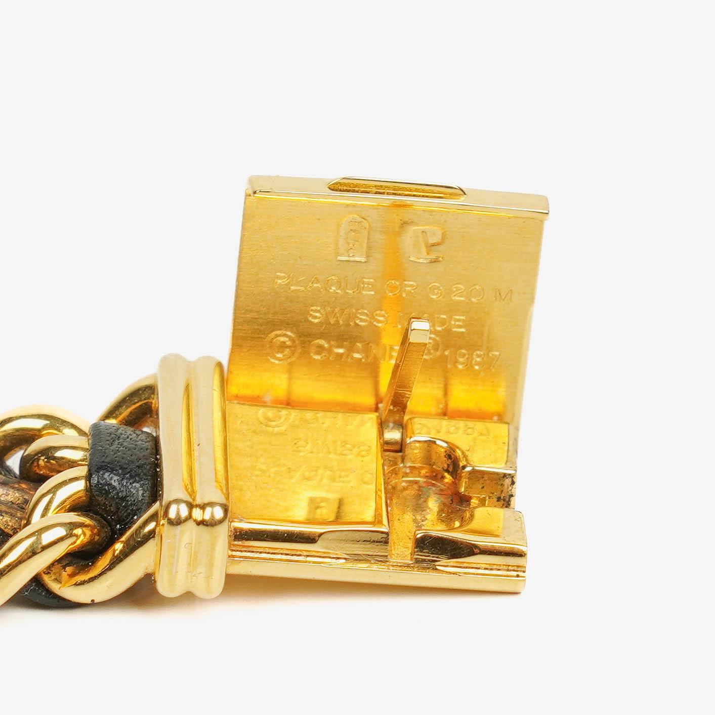 Chanel Première Quarzuhr 20 mm Edelstahl Lammleder Kette Gold Größe L