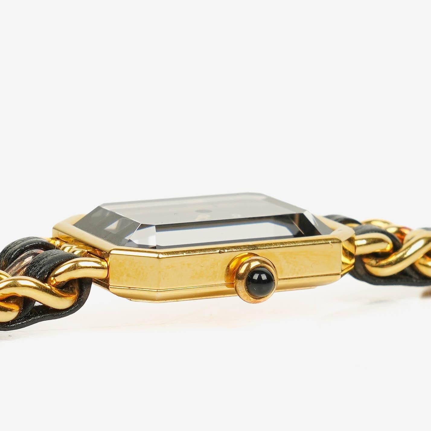 Chanel Première Quarzuhr 20 mm Edelstahl Lammleder Kette Gold Größe L