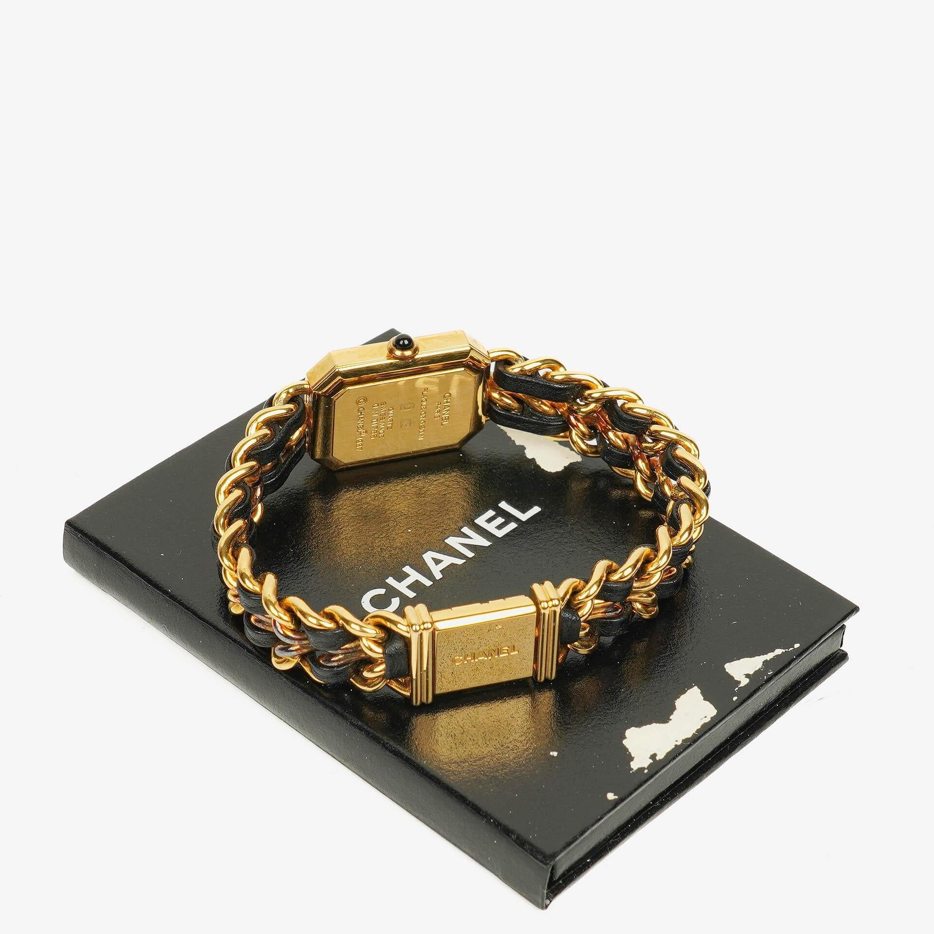 Chanel Première Quarzuhr 20 mm Edelstahl Lammleder Kette Gold Größe L
