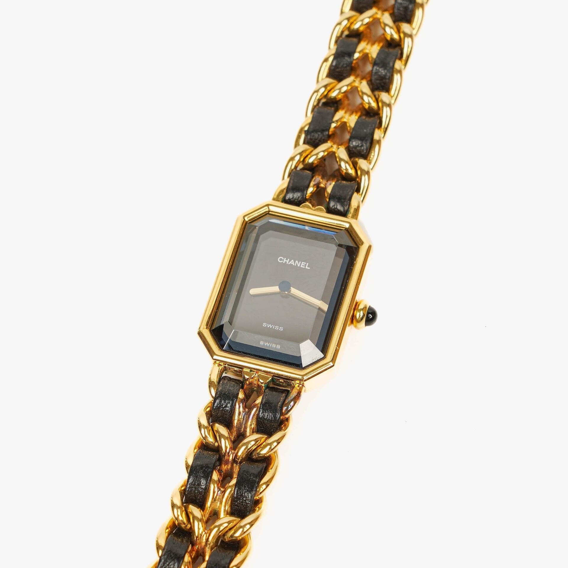 Chanel Première Ketten-Quarzuhr aus Edelstahl und Lammleder, 20 mm, Gold, Größe M