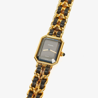 Chanel Première Ketten-Quarzuhr aus Edelstahl und Lammleder, 20 mm, Gold, Größe M