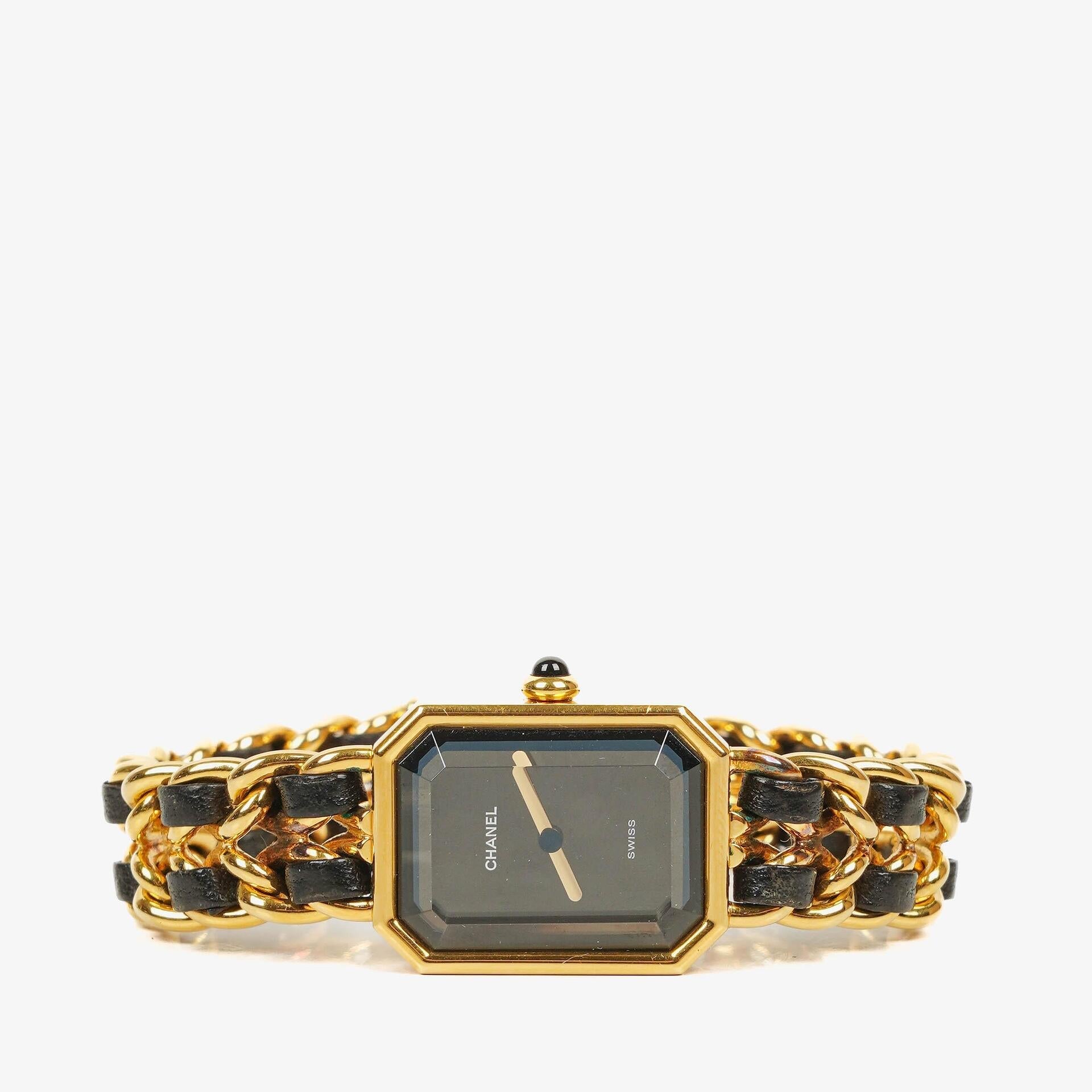Chanel Première Ketten-Quarzuhr aus Edelstahl und Lammleder, 20 mm, Gold, Größe M