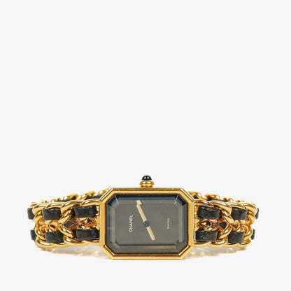 Chanel Première Ketten-Quarzuhr aus Edelstahl und Lammleder, 20 mm, Gold, Größe M