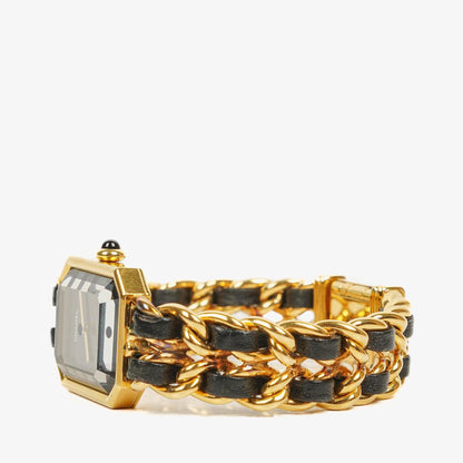 Chanel Première Ketten-Quarzuhr aus Edelstahl und Lammleder, 20 mm, Gold, Größe M