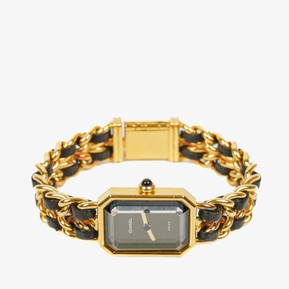 Chanel Première Ketten-Quarzuhr aus Edelstahl und Lammleder, 20 mm, Gold, Größe M