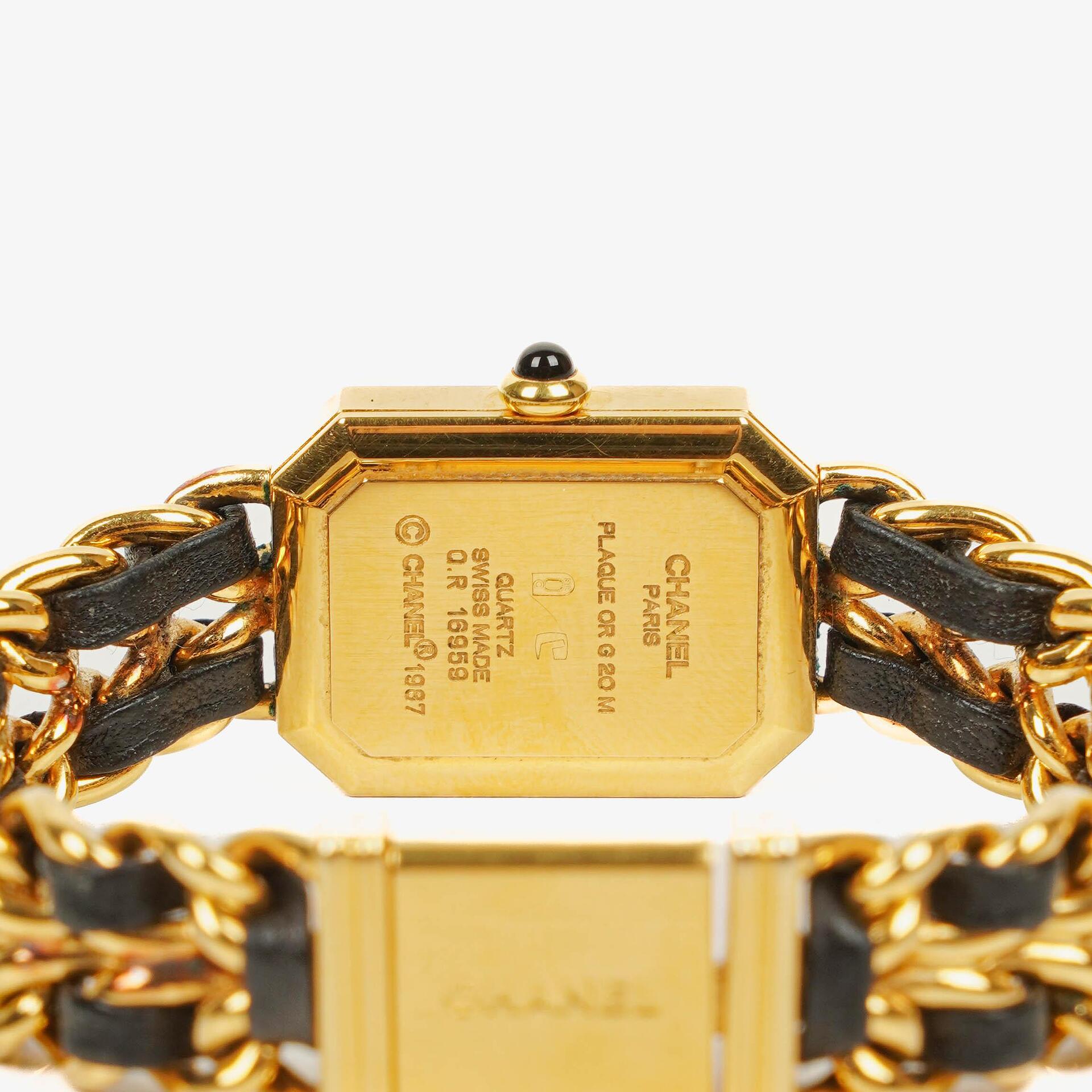 Chanel Première Ketten-Quarzuhr aus Edelstahl und Lammleder, 20 mm, Gold, Größe M