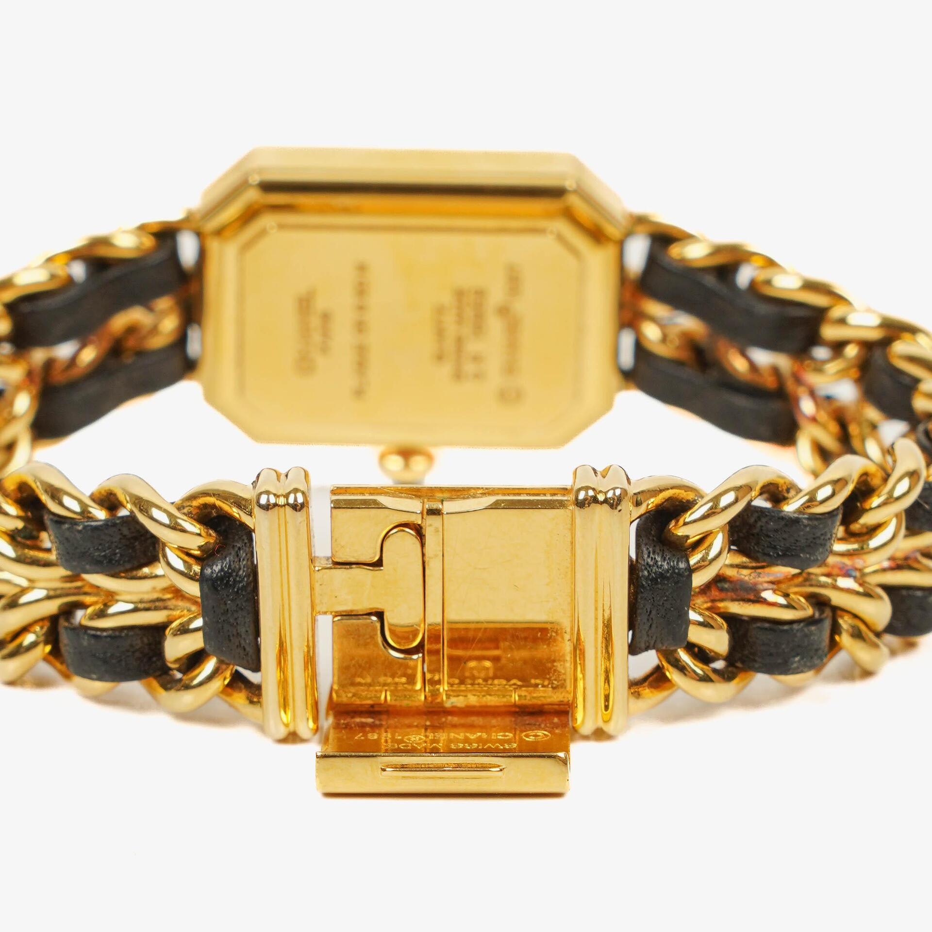 Chanel Première Ketten-Quarzuhr aus Edelstahl und Lammleder, 20 mm, Gold, Größe M