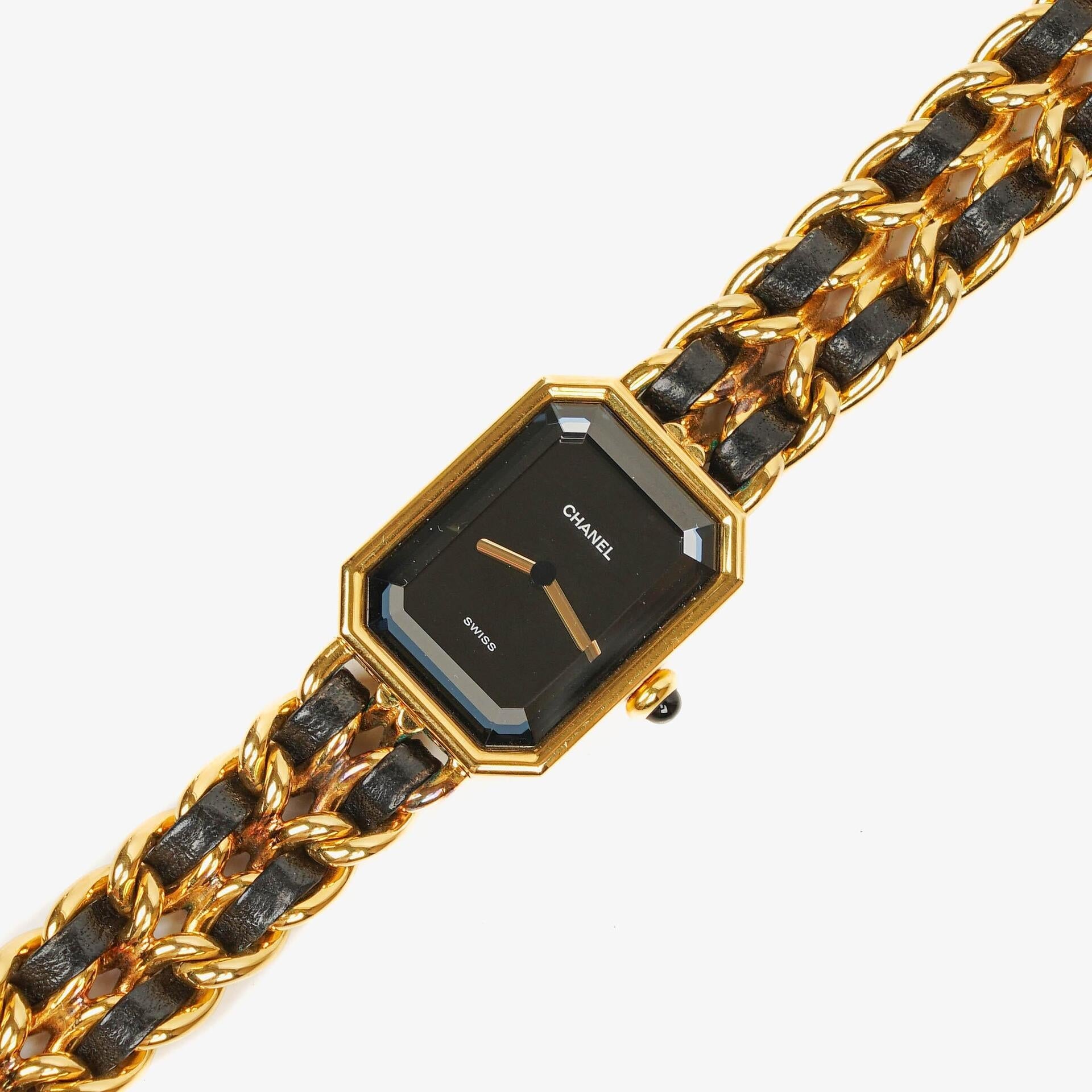 Chanel Première Ketten-Quarzuhr aus Edelstahl und Lammleder, 20 mm, Gold, Größe M