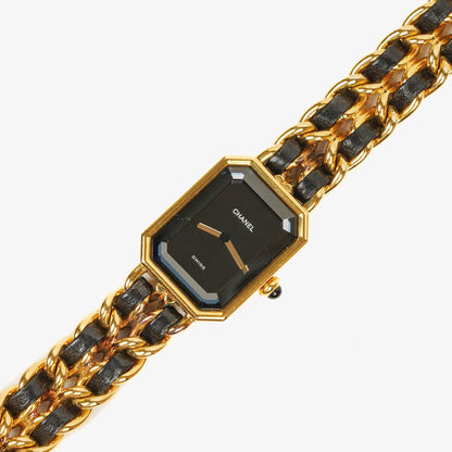 Chanel Première Ketten-Quarzuhr aus Edelstahl und Lammleder, 20 mm, Gold, Größe M