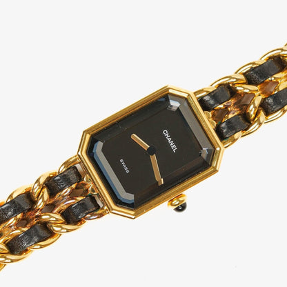 Chanel Première Ketten-Quarzuhr aus Edelstahl und Lammleder, 20 mm, Gold, Größe M