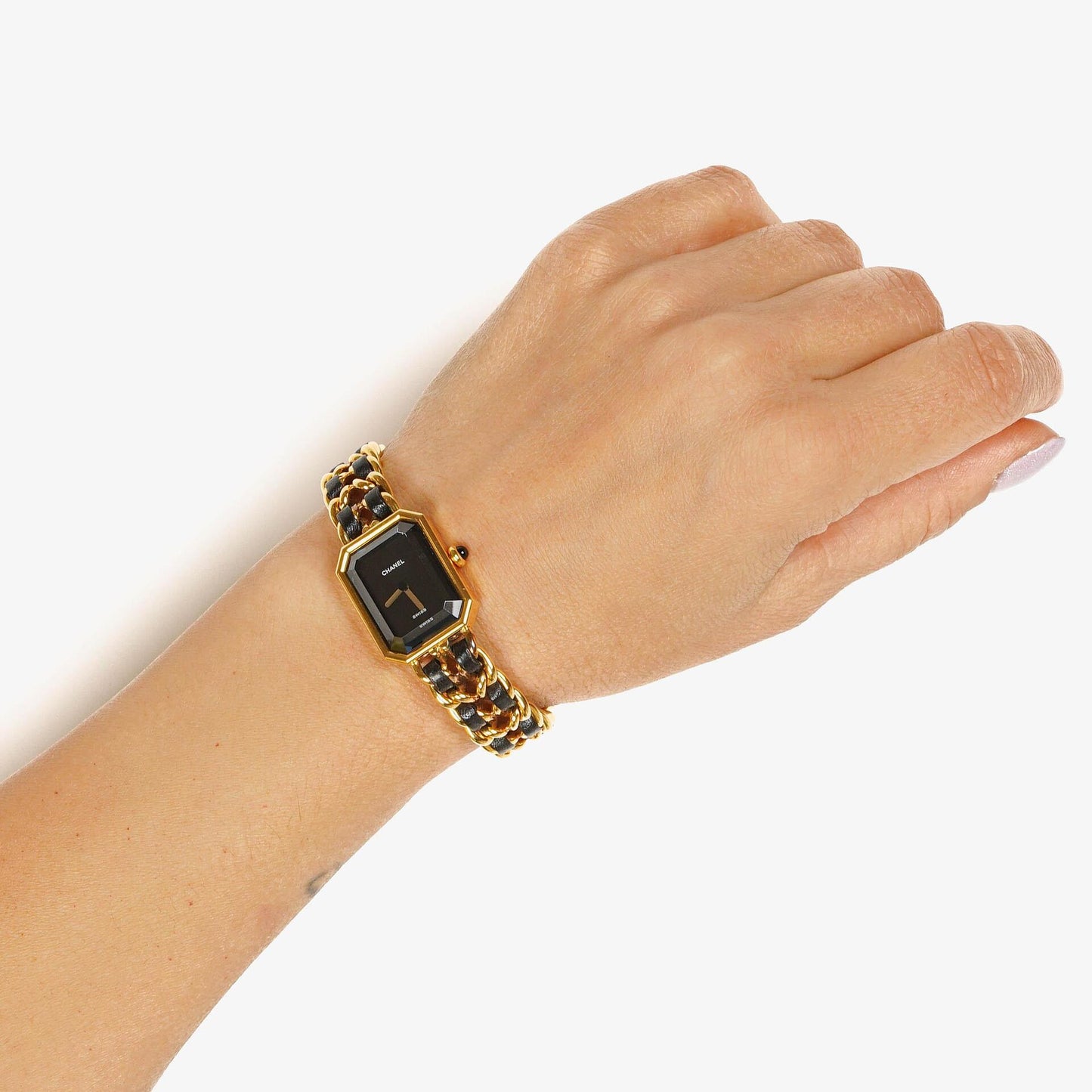 Chanel Première Ketten-Quarzuhr aus Edelstahl und Lammleder, 20 mm, Gold, Größe M