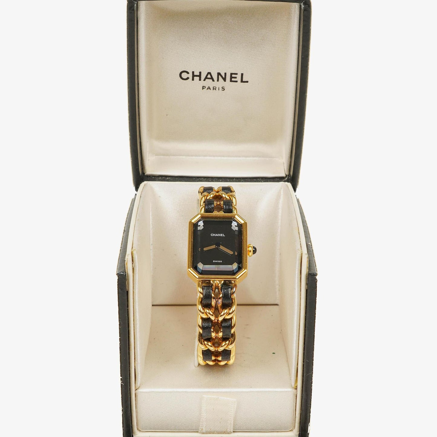Chanel Première Ketten-Quarzuhr aus Edelstahl und Lammleder, 20 mm, Gold, Größe M