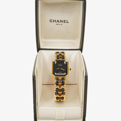 Chanel Première Ketten-Quarzuhr aus Edelstahl und Lammleder, 20 mm, Gold, Größe M