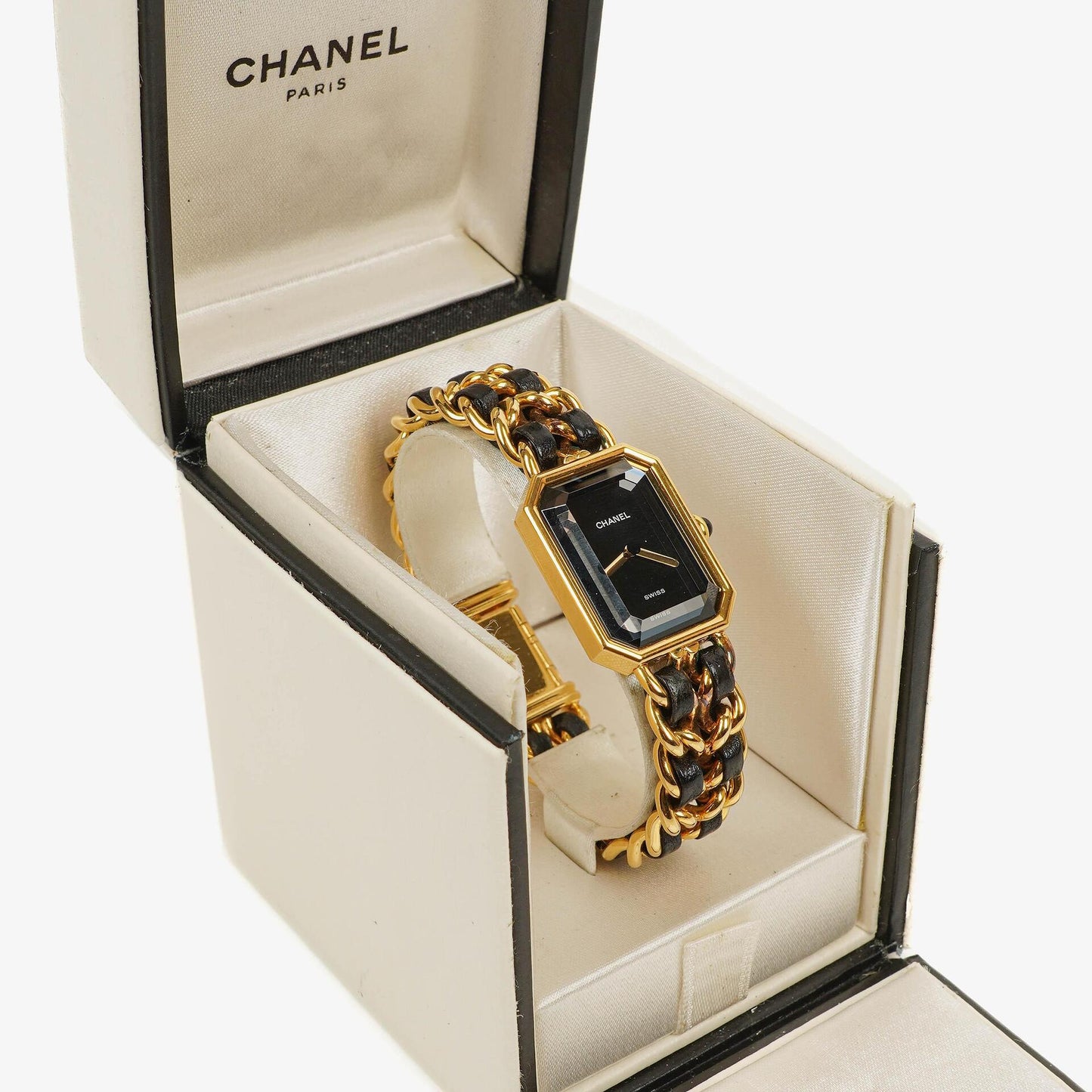 Chanel Première Ketten-Quarzuhr aus Edelstahl und Lammleder, 20 mm, Gold, Größe M