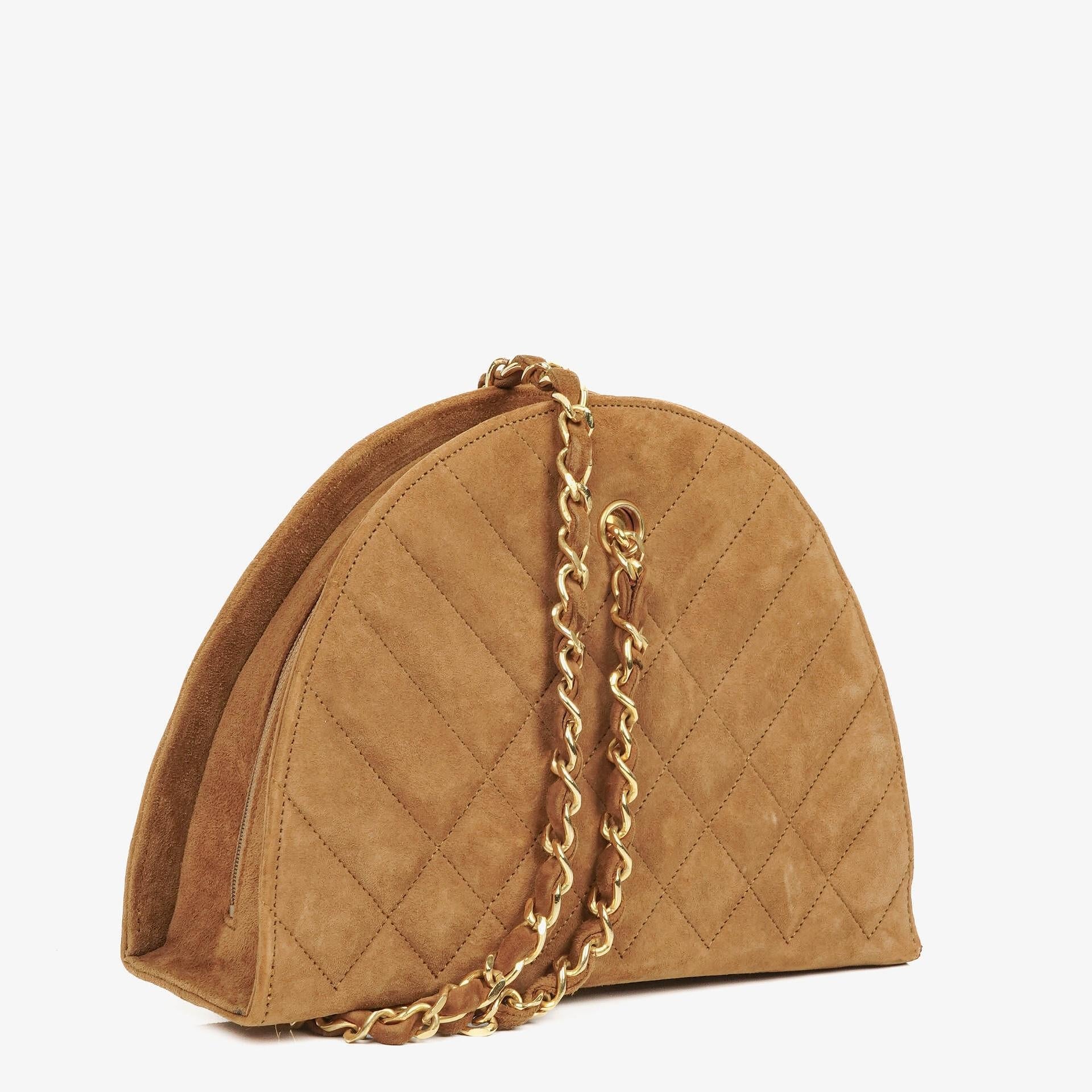 Chanel Wildleder Halbmond Braune Schultertasche