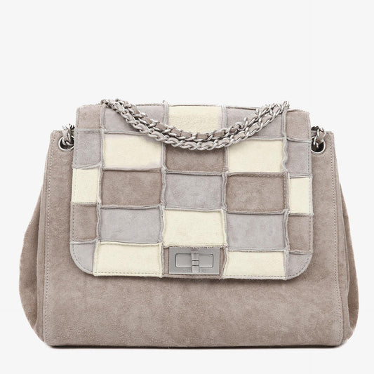 Chanel Mademoiselle Accordion Flap aus beigem Wildleder-Patchwork