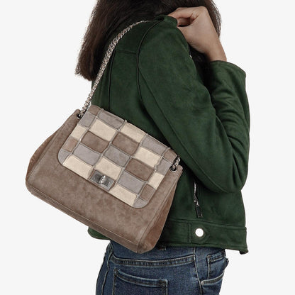 Chanel Mademoiselle Accordion Flap aus beigem Wildleder-Patchwork