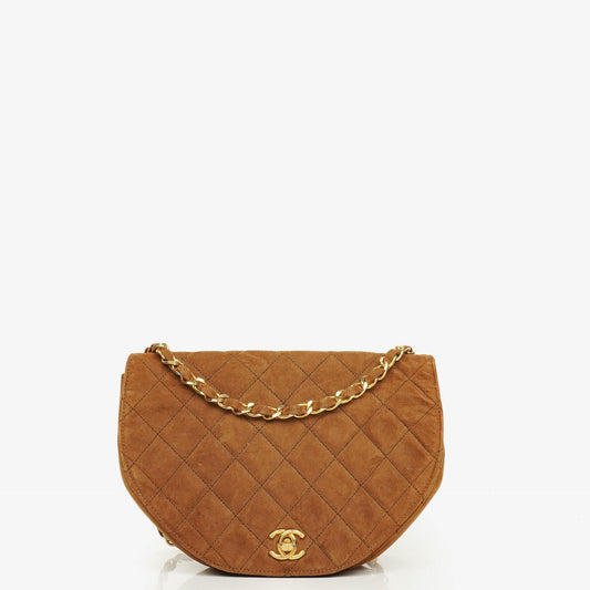 Chanel Half Moon Full Flap Tasche aus gestepptem Wildleder