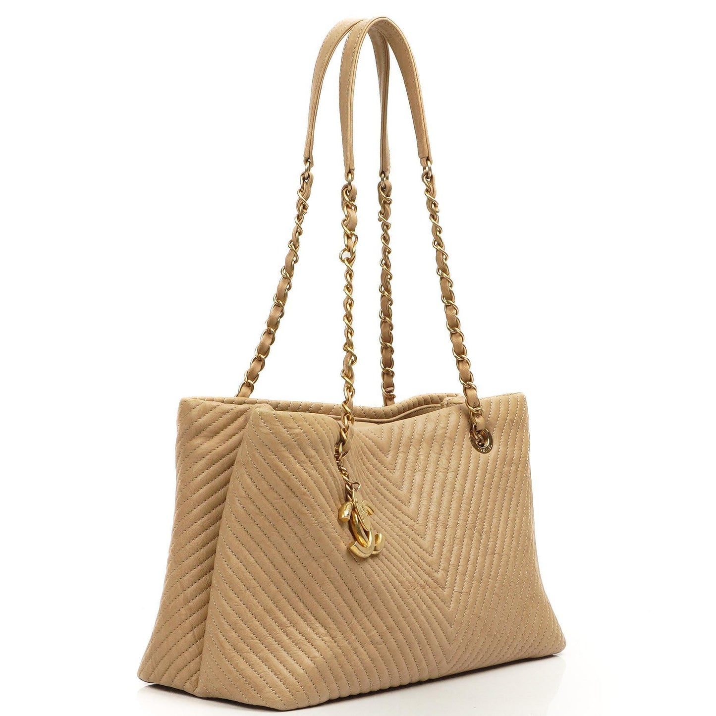 Chanel Surpique Tote Beige Chevron gestepptes Kalbsleder goldfarbene Hardware