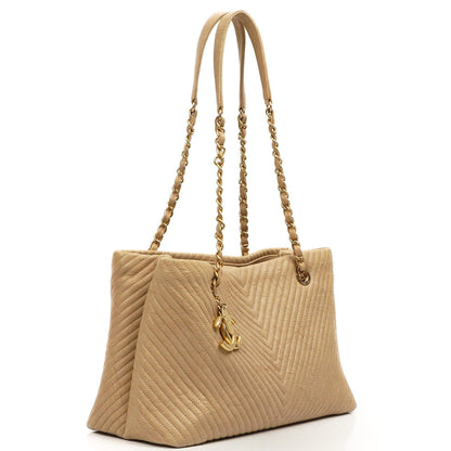 Chanel Surpique Tote Beige Chevron gestepptes Kalbsleder goldfarbene Hardware